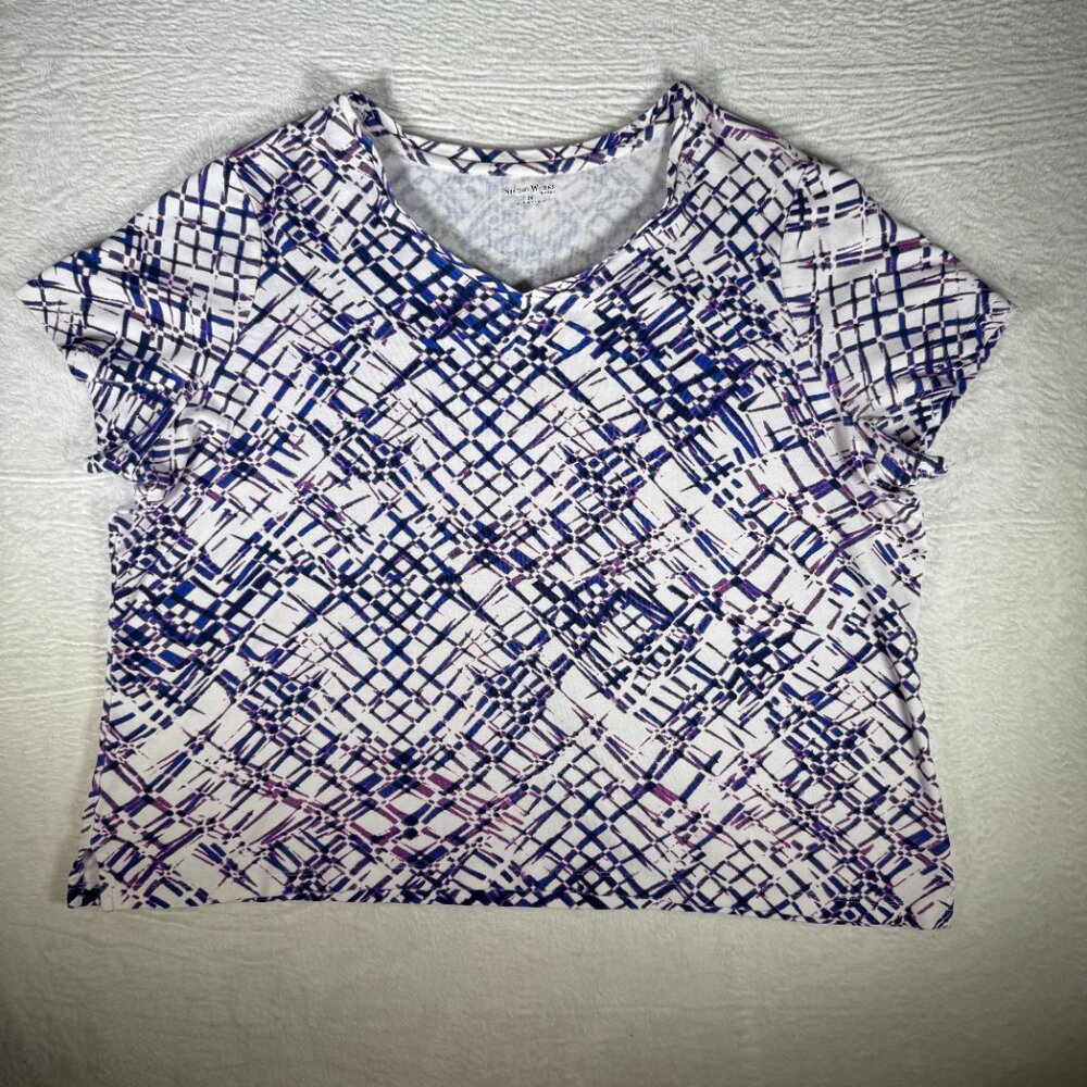Studio Works Top Womens Funky‎ Artsy Abstract Print V Neck Knit 2X